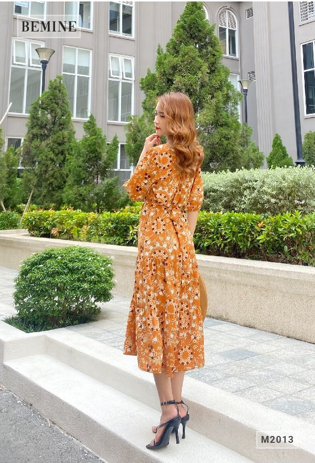 M2013CAM - Đầm hoa tay lửng maxi