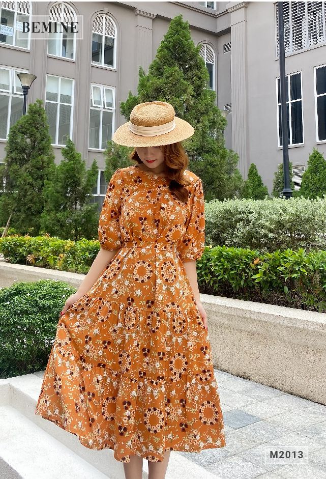 M2013CAM - Đầm hoa tay lửng maxi