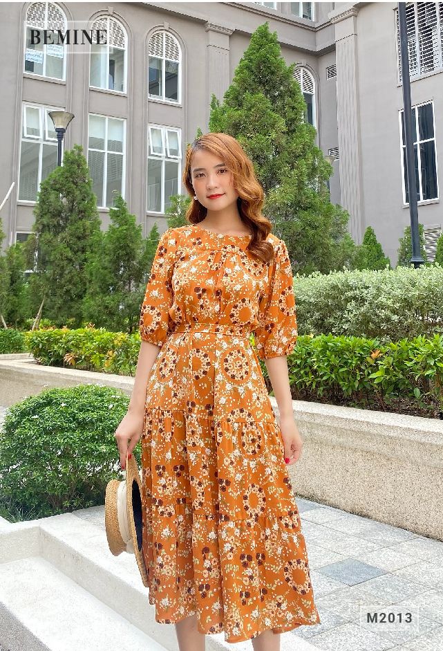 M2013CAM - Đầm hoa tay lửng maxi