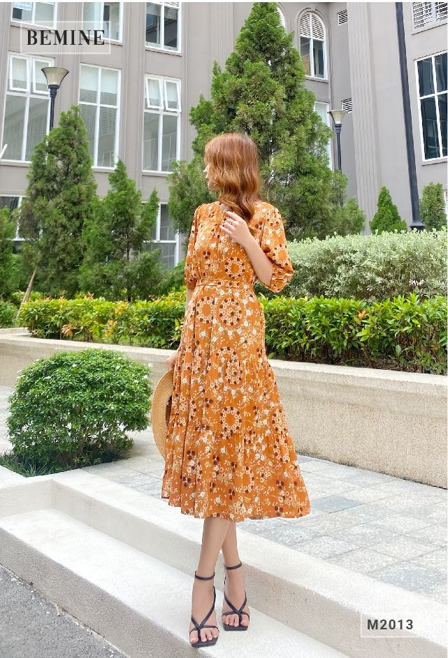 M2013CAM - Đầm hoa tay lửng maxi
