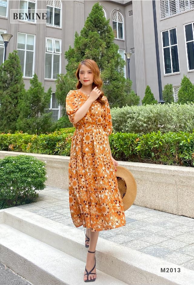 M2013CAM - Đầm hoa tay lửng maxi