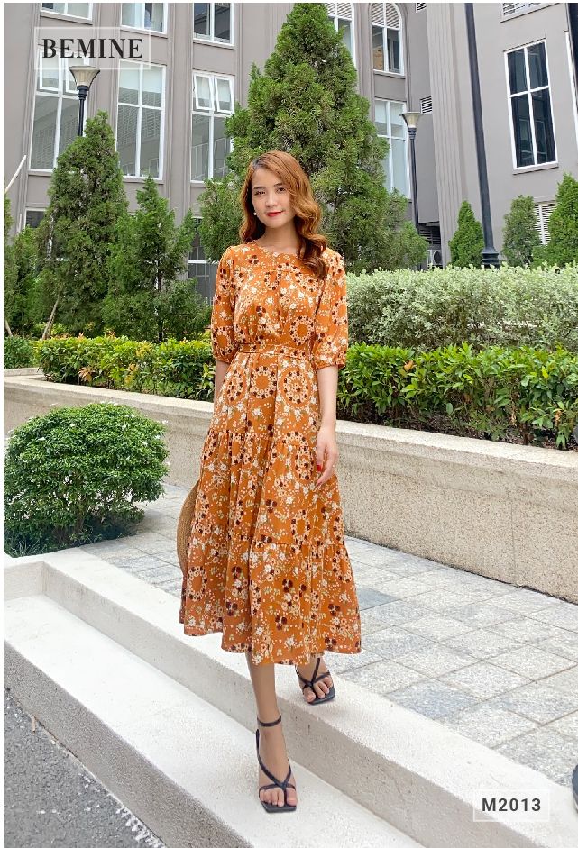 M2013CAM - Đầm hoa tay lửng maxi