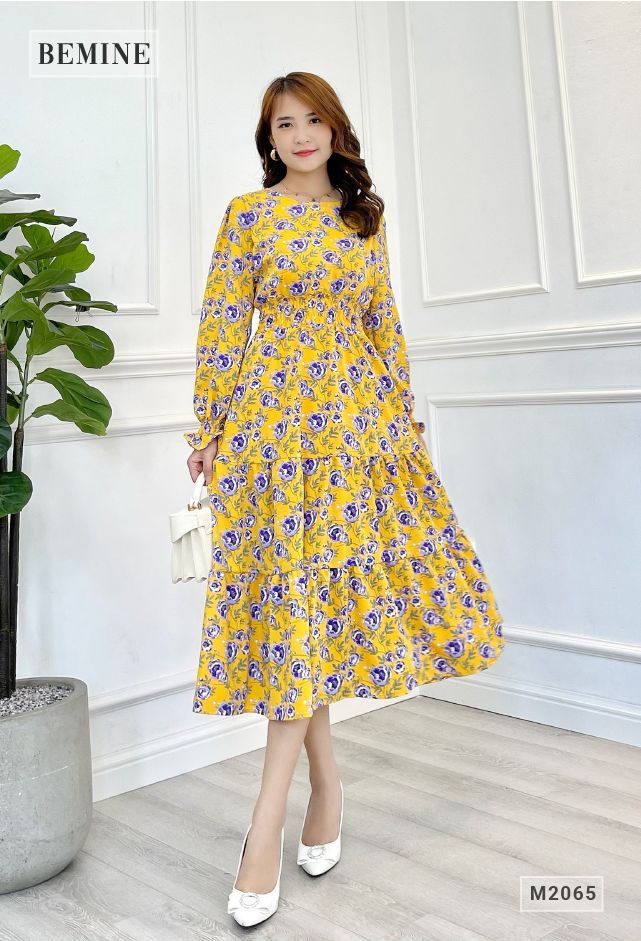 M2065VANG - Đầm maxi dài đuôi cá 3 tầng