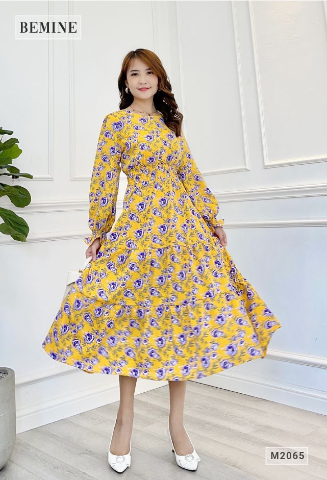 M2065VANG - Đầm maxi dài đuôi cá 3 tầng