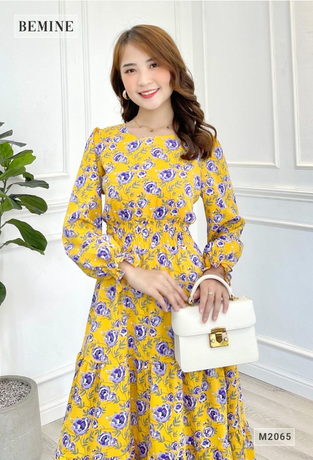 M2065VANG - Đầm maxi dài đuôi cá 3 tầng