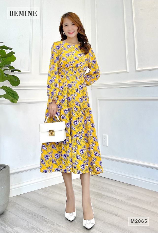 M2065VANG - Đầm maxi dài đuôi cá 3 tầng