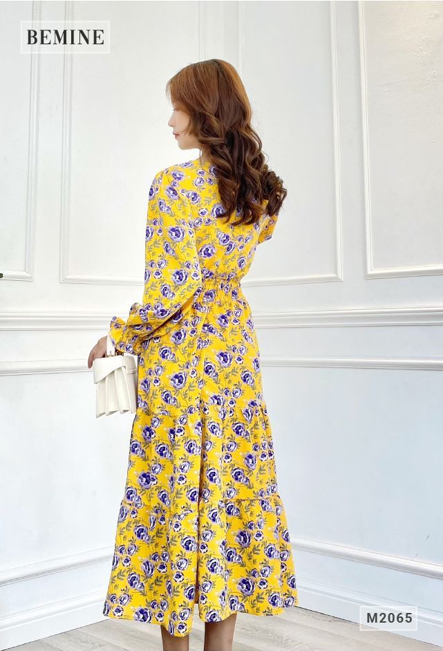 M2065VANG - Đầm maxi dài đuôi cá 3 tầng