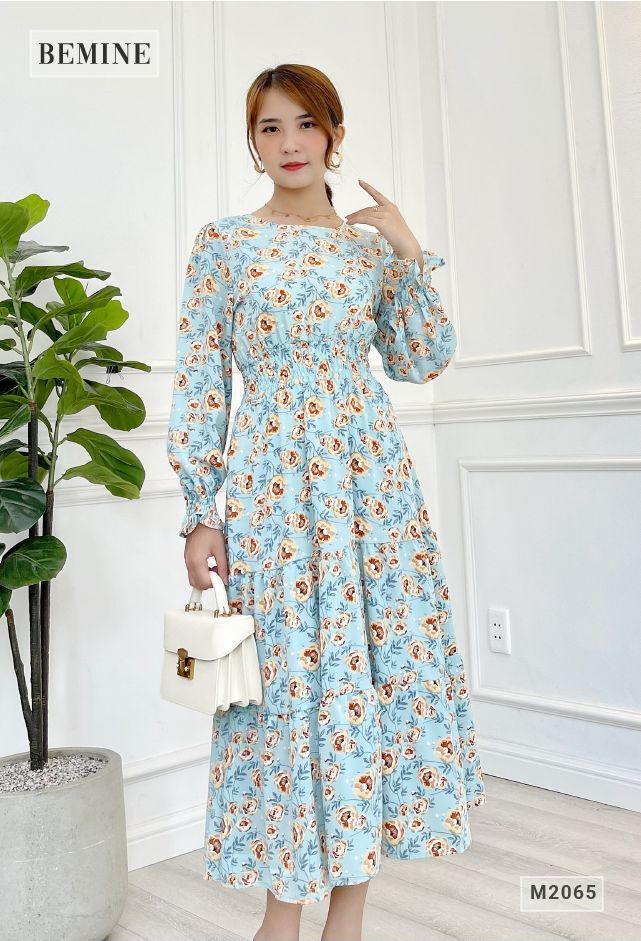 M2065XANH - Đầm maxi dài đuôi cá 3 tầng