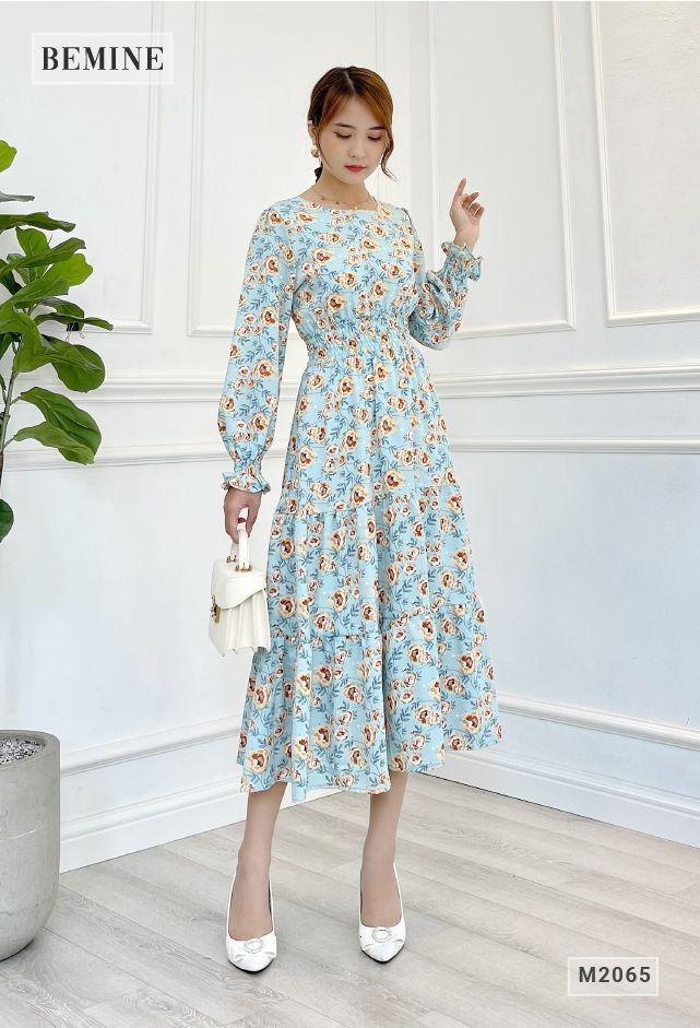 M2065XANH - Đầm maxi dài đuôi cá 3 tầng