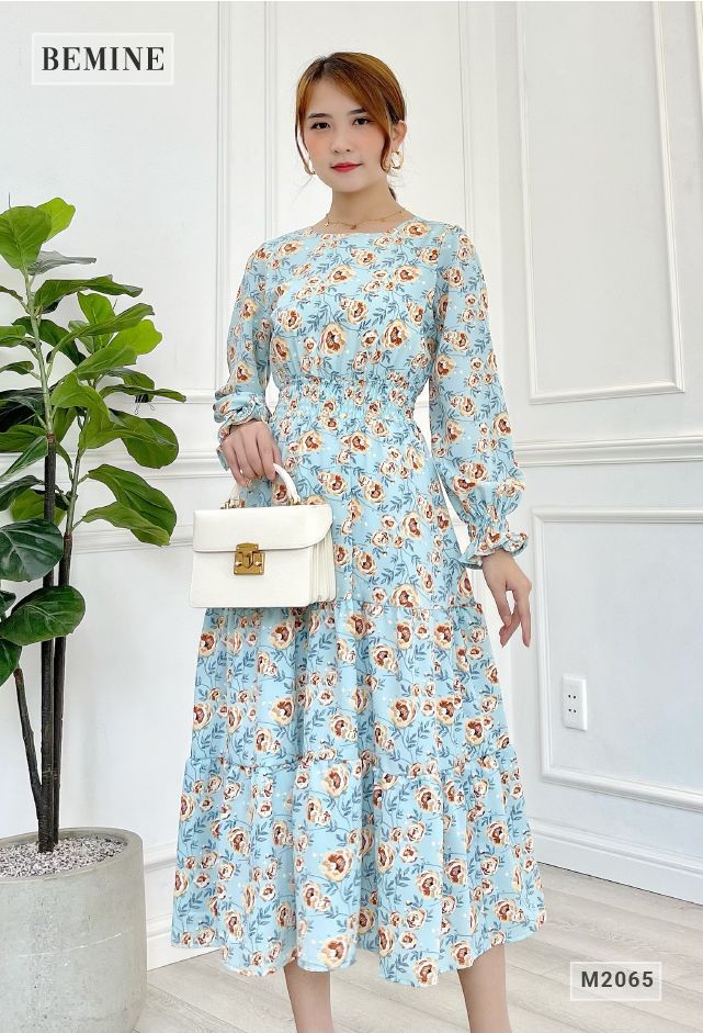 M2065XANH - Đầm maxi dài đuôi cá 3 tầng