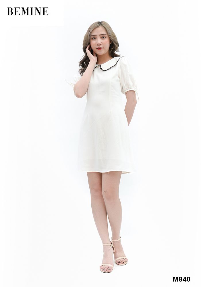 MT840TRANG - Đầm cổ tròn ren đen