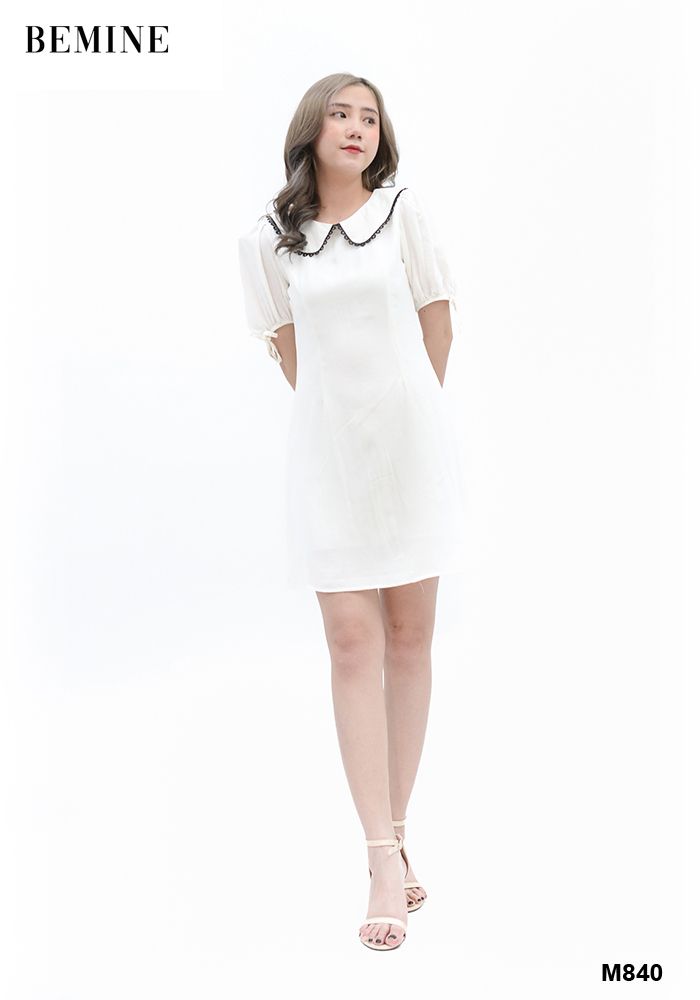 MT840TRANG - Đầm cổ tròn ren đen