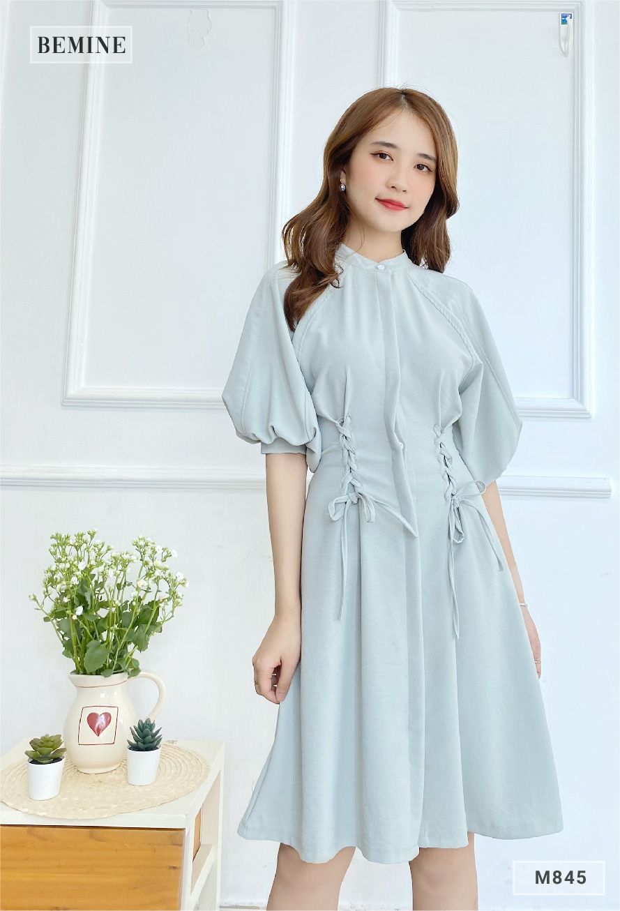 M845 - Đầm xanh đan dây khuy