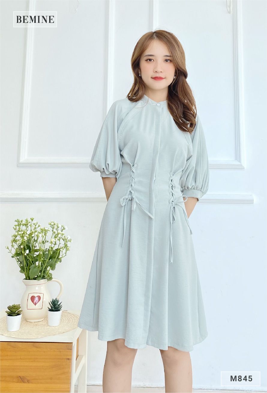 M845 - Đầm xanh đan dây khuy