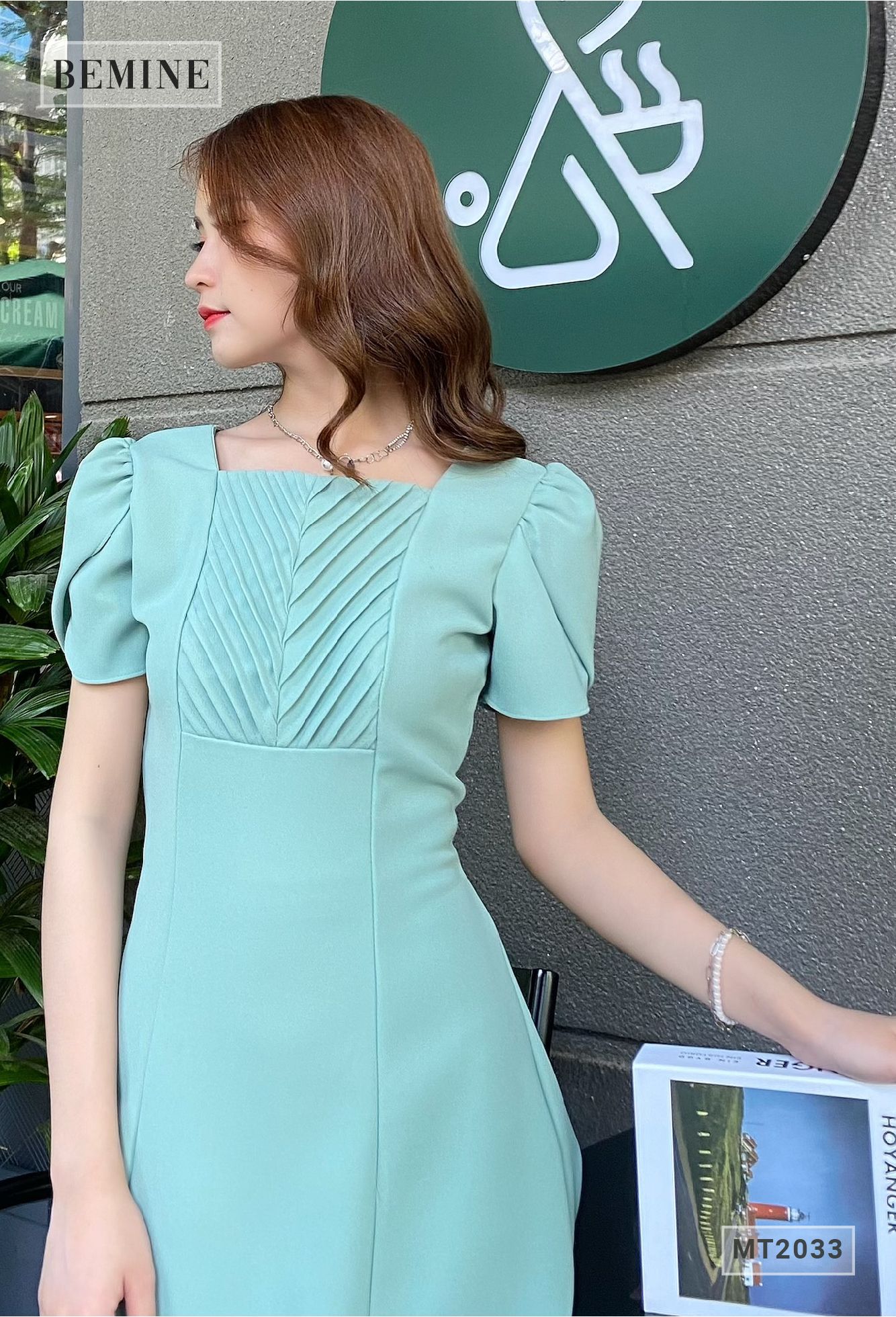 MT2033XANH - Đầm sếp ly ngực tùng xòe
