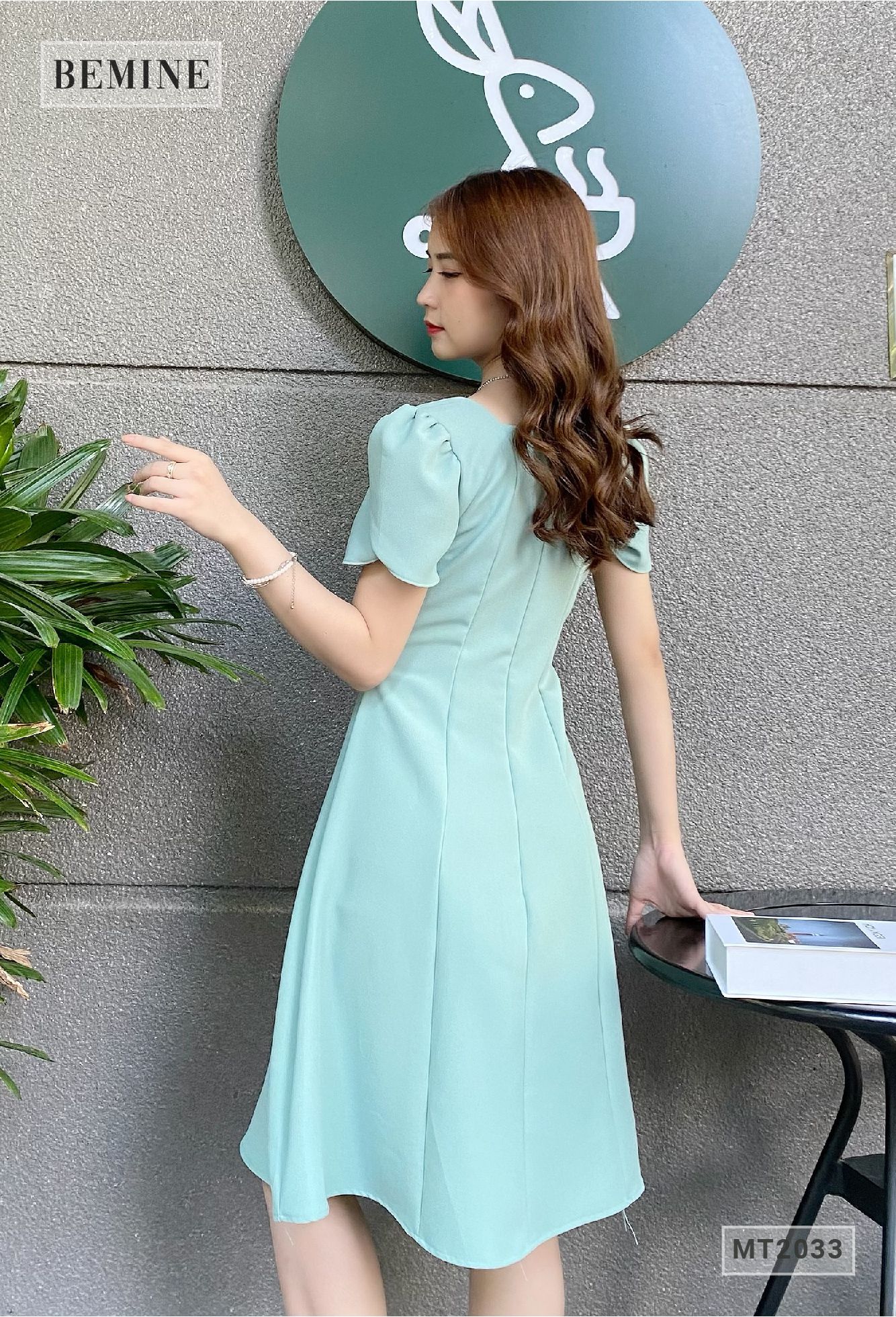 MT2033XANH - Đầm sếp ly ngực tùng xòe