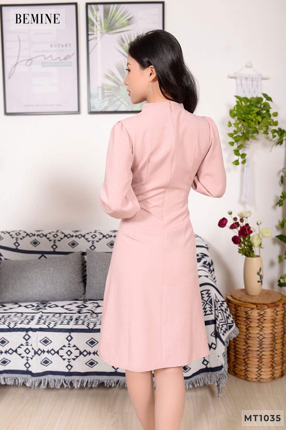 MT1035RUOC - Đầm tay phồng cột nơ cổ