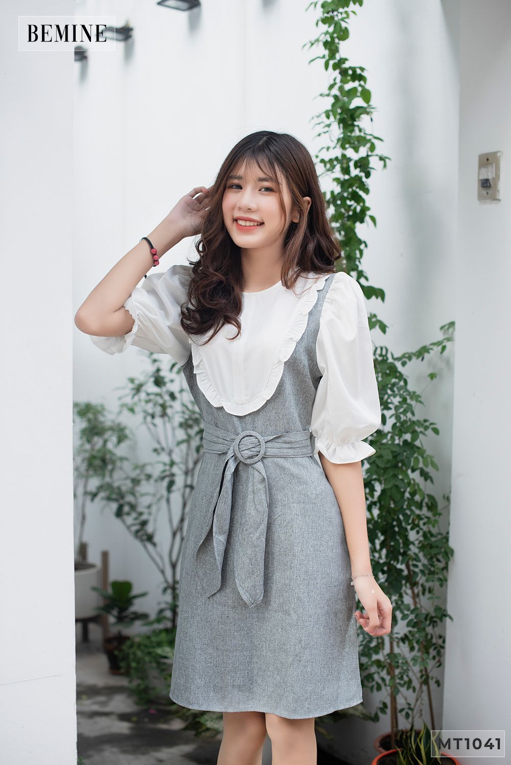 MT1041XAM - Đầm phối trắng nơ bọc tap nịch