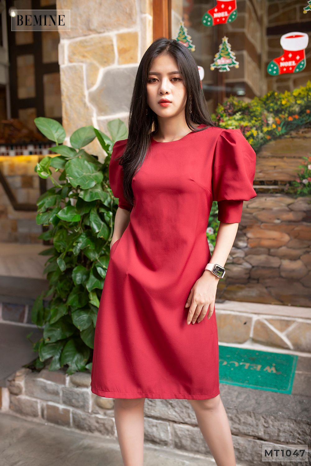 MT1044DO - Đầm suông tay phồng