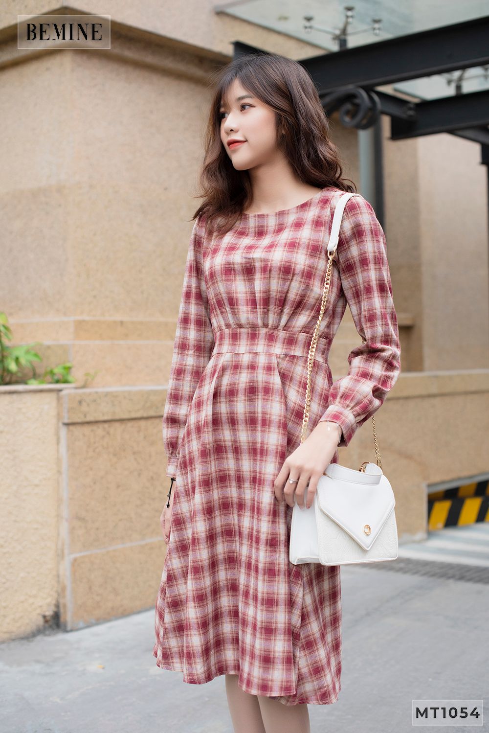 MT1054DO - Đầm xòe tay dài thun eo