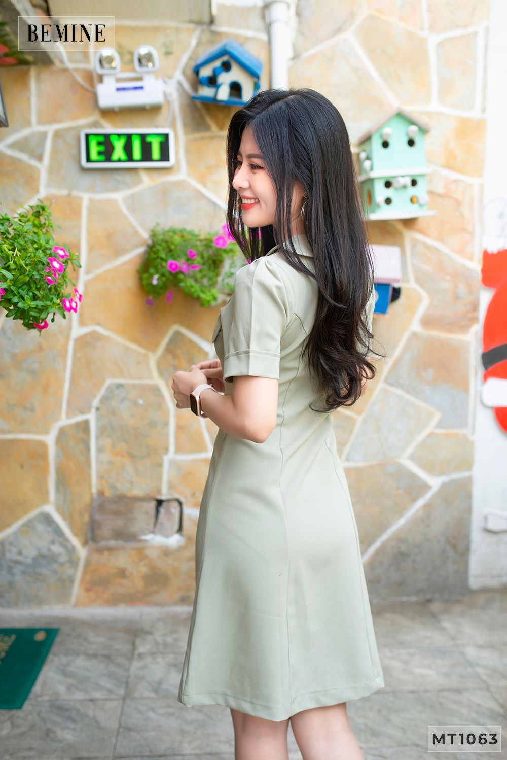 MT1063 - Đầm 2 túi giả đính nút dọc