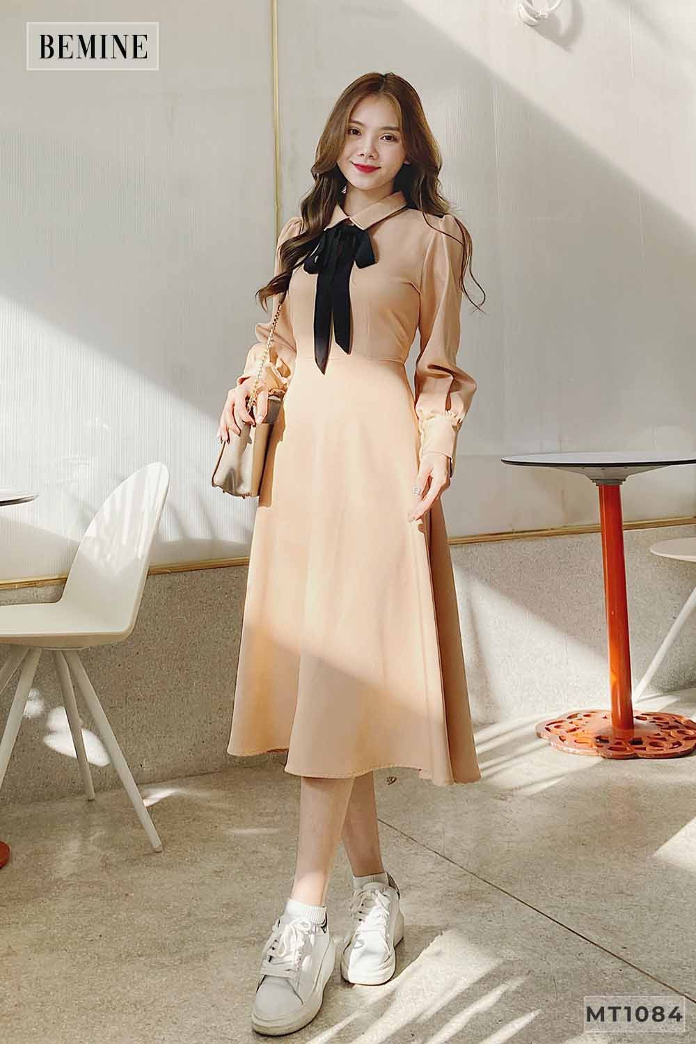 MT1084DA - Đầm tay dài nơ cổ