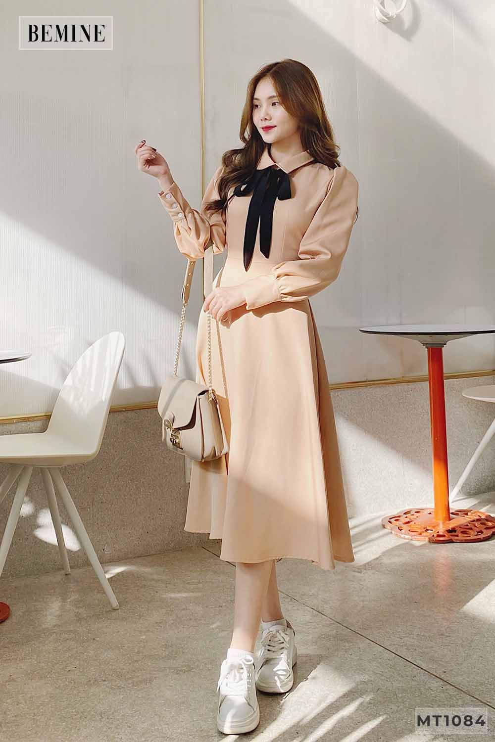 MT1084DA - Đầm tay dài nơ cổ
