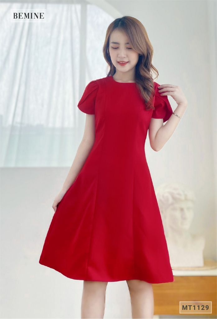MT1129DO - Đầm cổ Vich tay búp