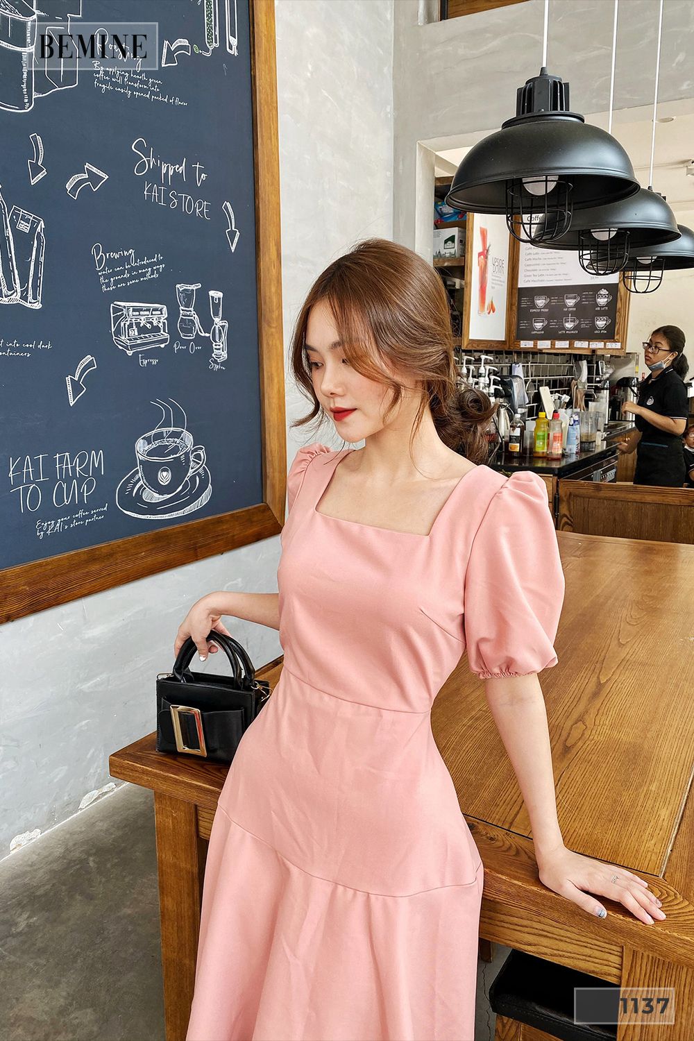 MT1137HONG - Đầm xòe tay phồng