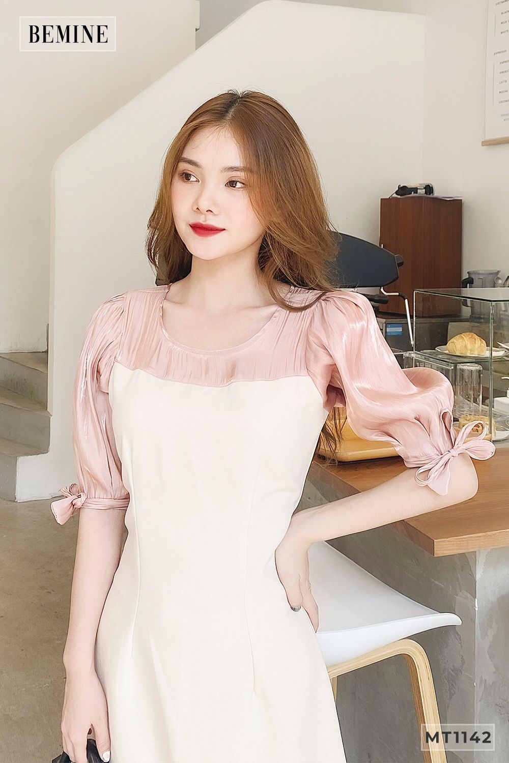 MT1142DA - Đầm da phối tay cột nơ