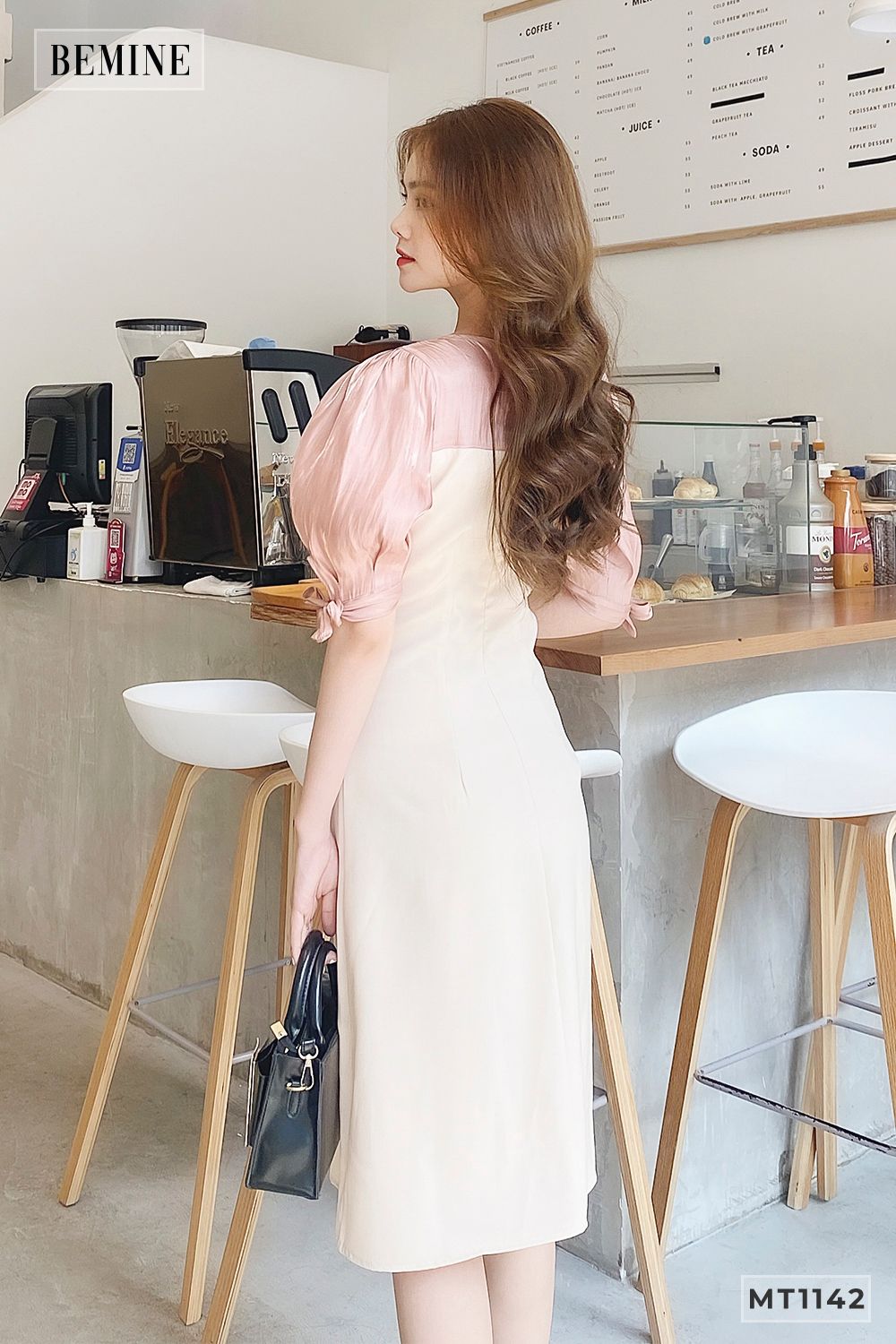 MT1142DA - Đầm da phối tay cột nơ