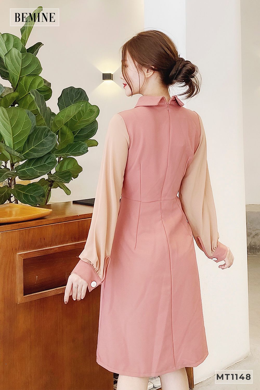 MT1148RUOC - Đầm cổ piter phối tay voan đính nút trụ
