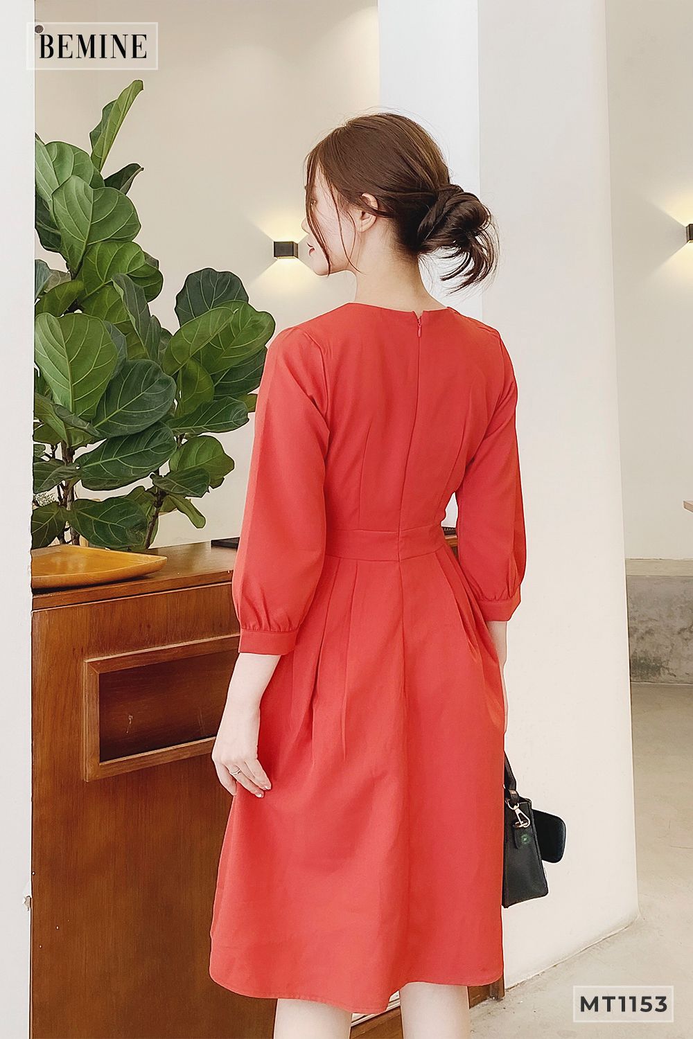 MT1153CAM - Đầm xòe xếp ly eo 4 nút dọc