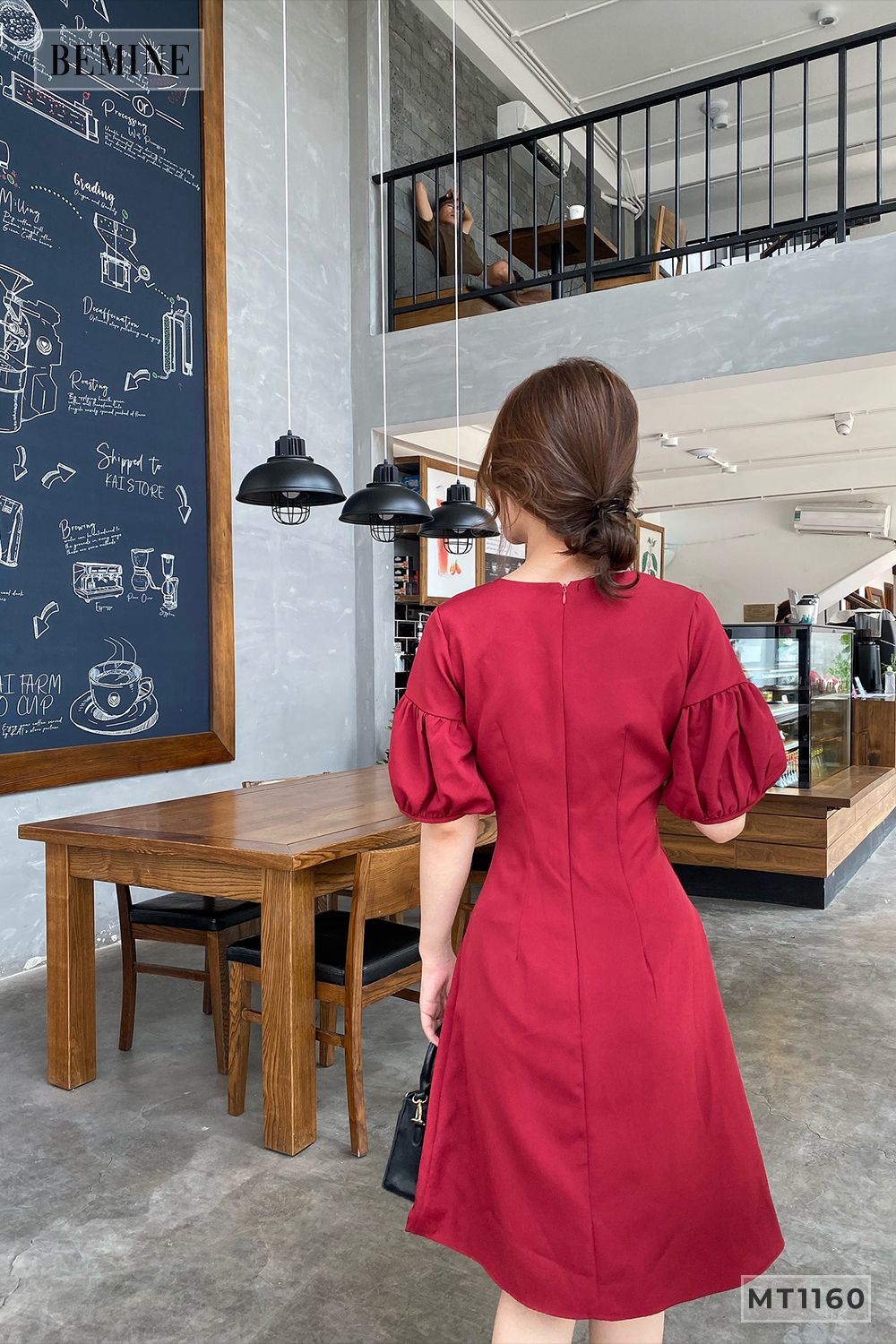 MT1160DO- Đầm tay phồng gắn nơ