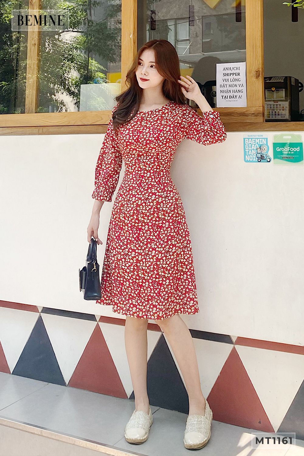 MT1161DO - Đầm bông tay dài cổ tròn