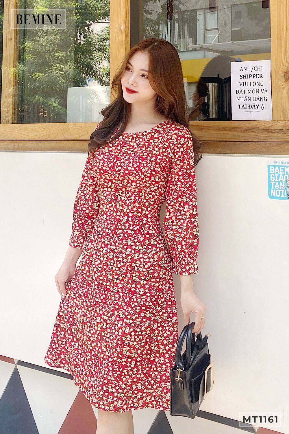 MT1161DO - Đầm bông tay dài cổ tròn