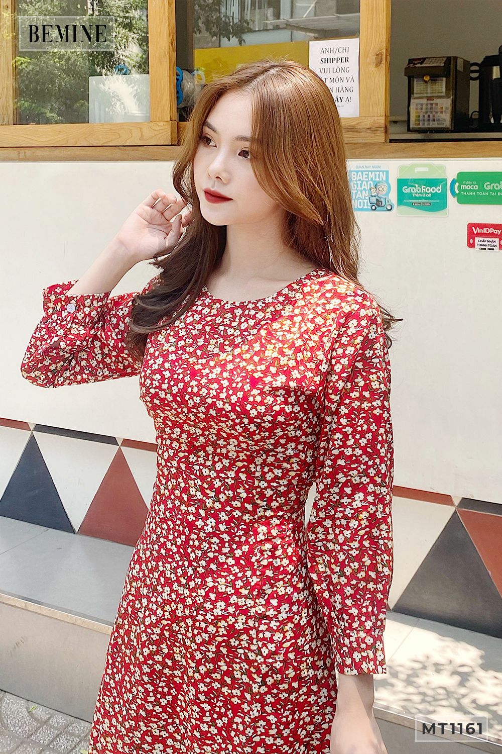 MT1161DO - Đầm bông tay dài cổ tròn