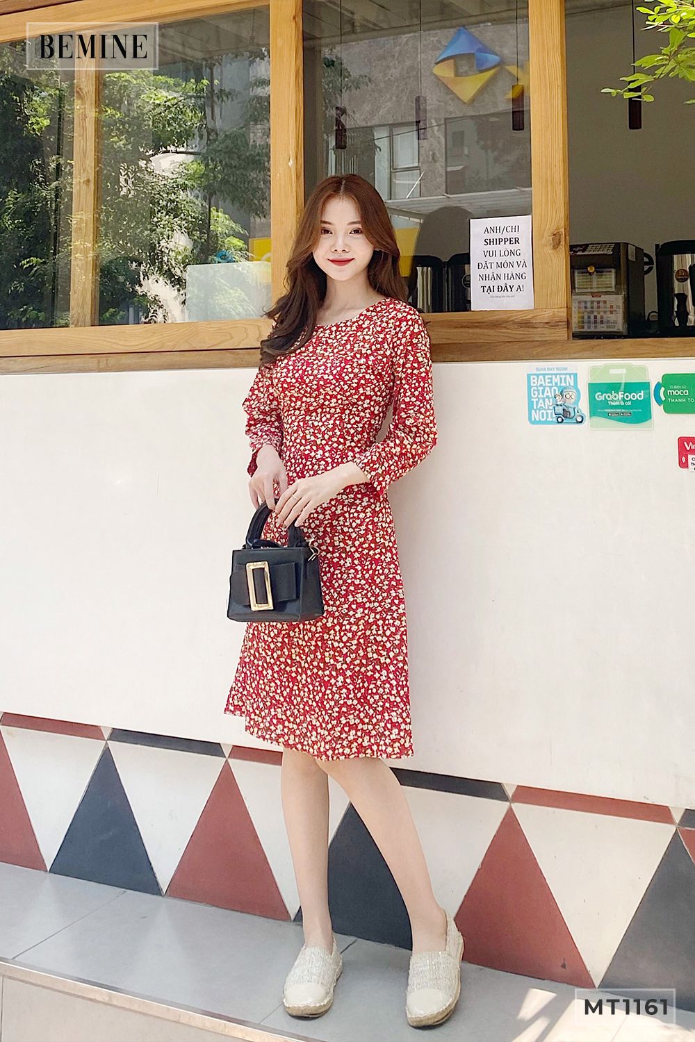 MT1161DO - Đầm bông tay dài cổ tròn