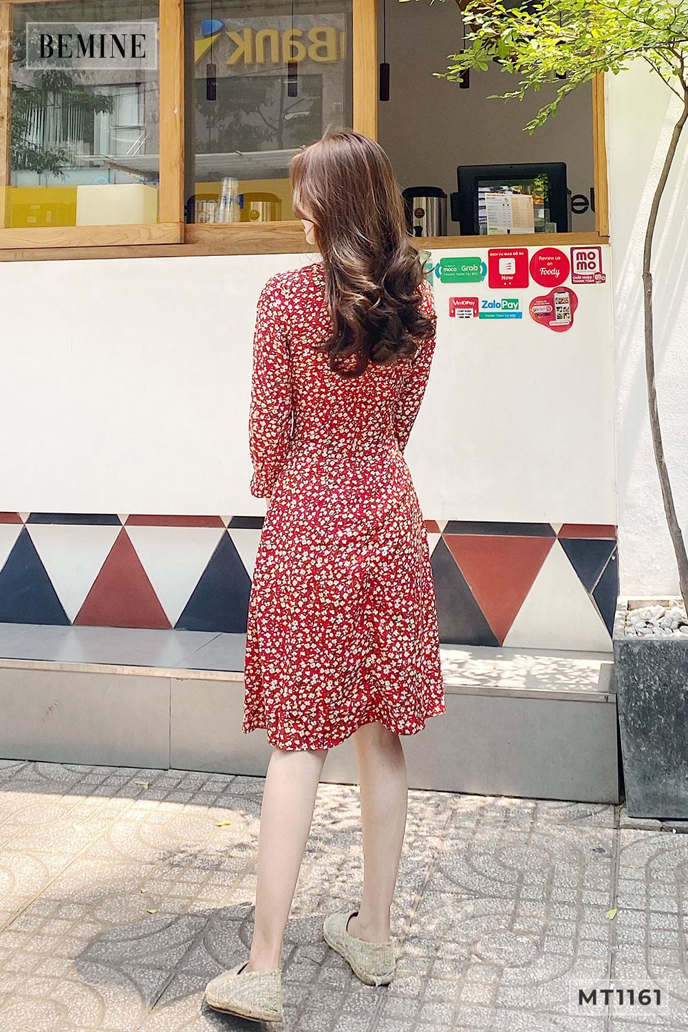 MT1161DO - Đầm bông tay dài cổ tròn
