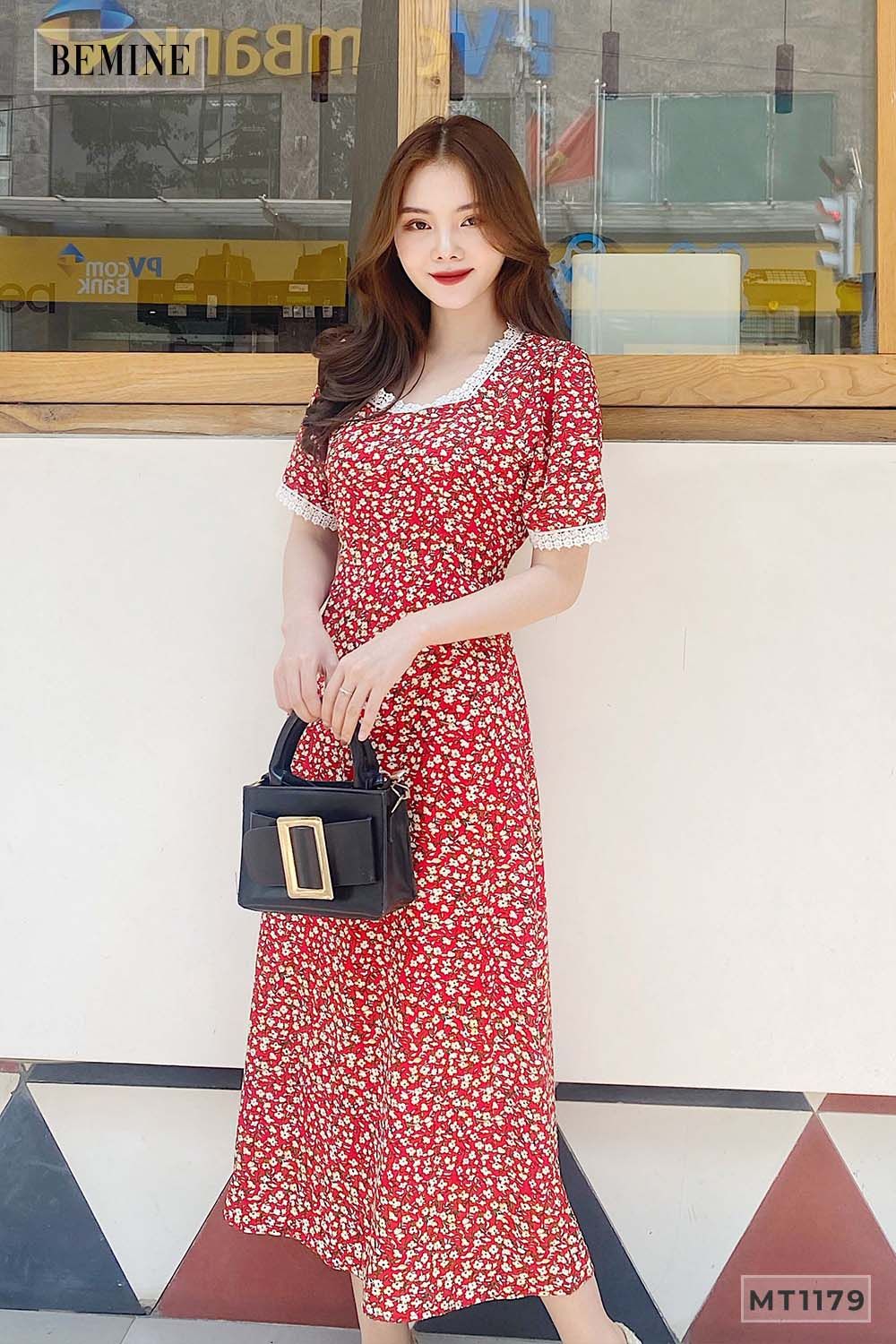 MT1179DO - Đầm xòe ren tay cổ