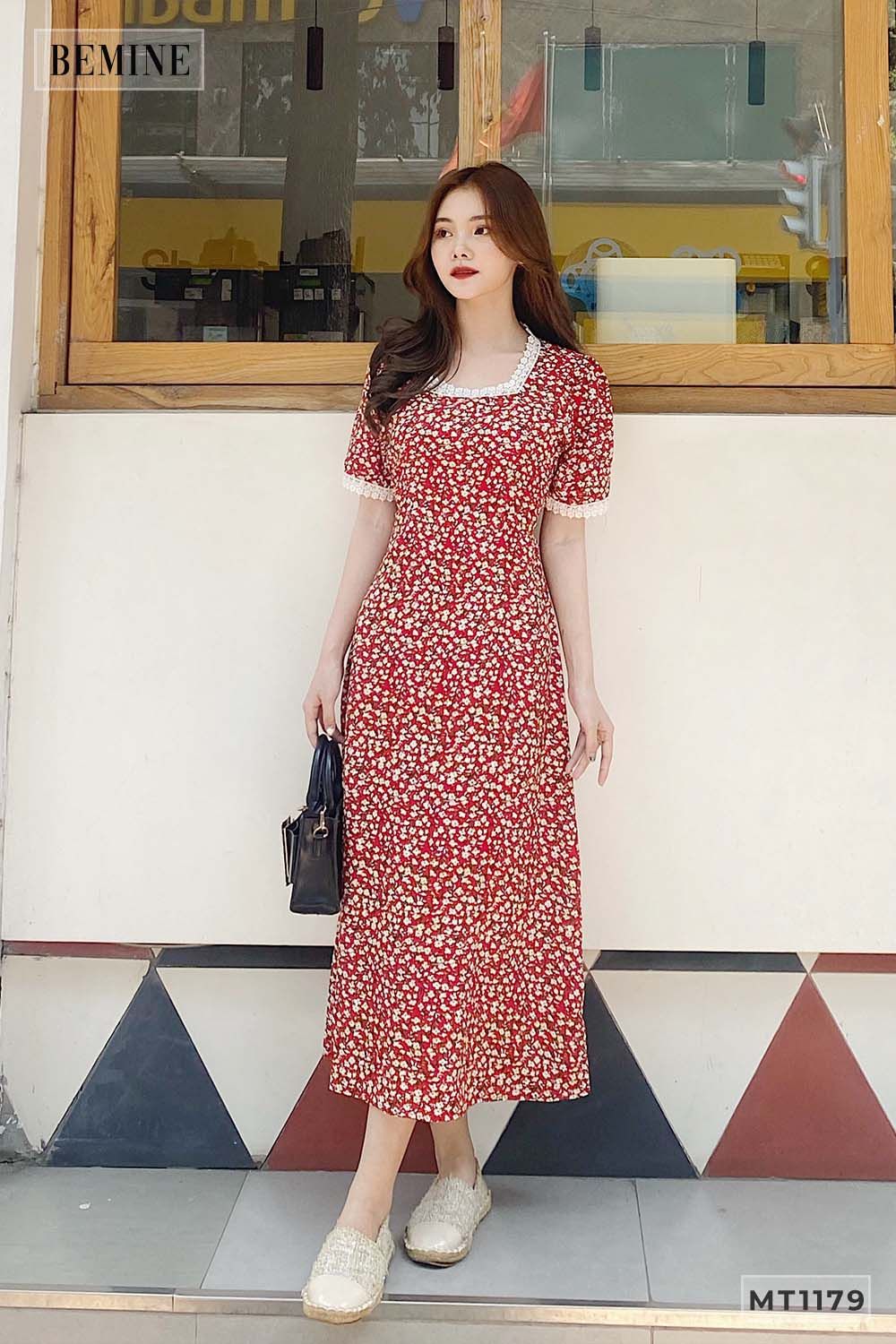 MT1179DO - Đầm xòe ren tay cổ