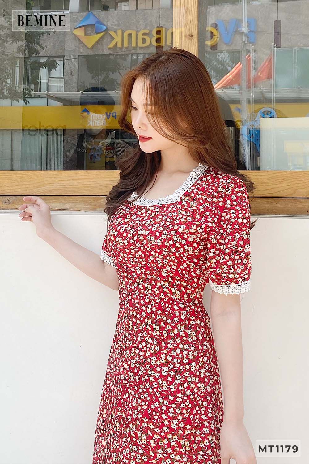 MT1179DO - Đầm xòe ren tay cổ
