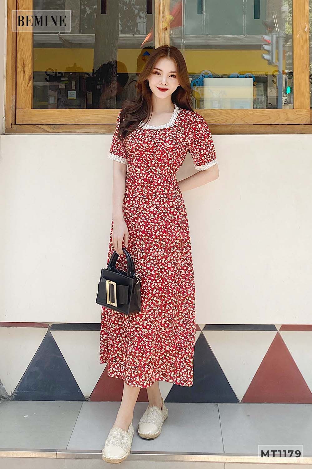 MT1179DO - Đầm xòe ren tay cổ