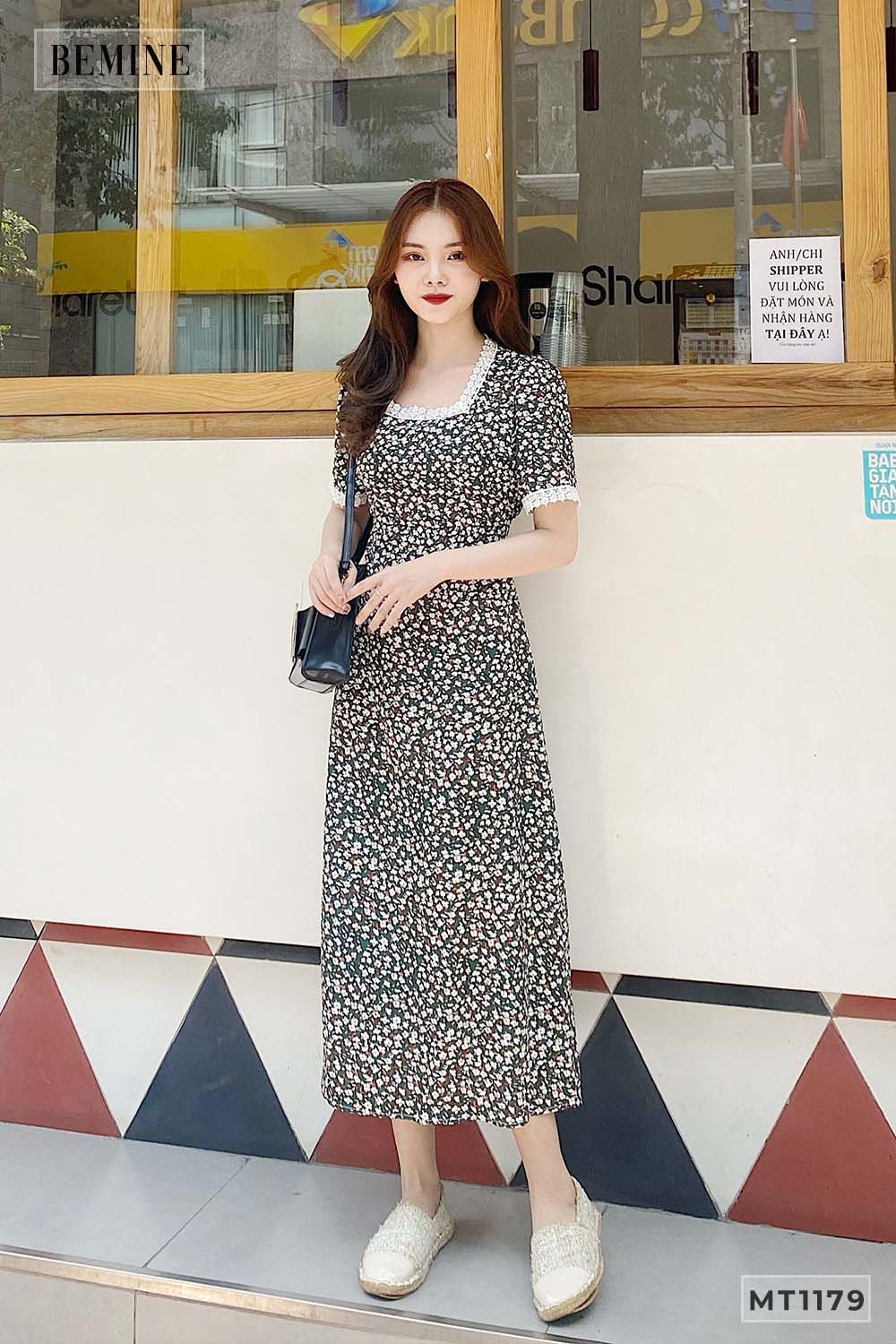 MT1179XANH - Đầm xòe ren tay cổ
