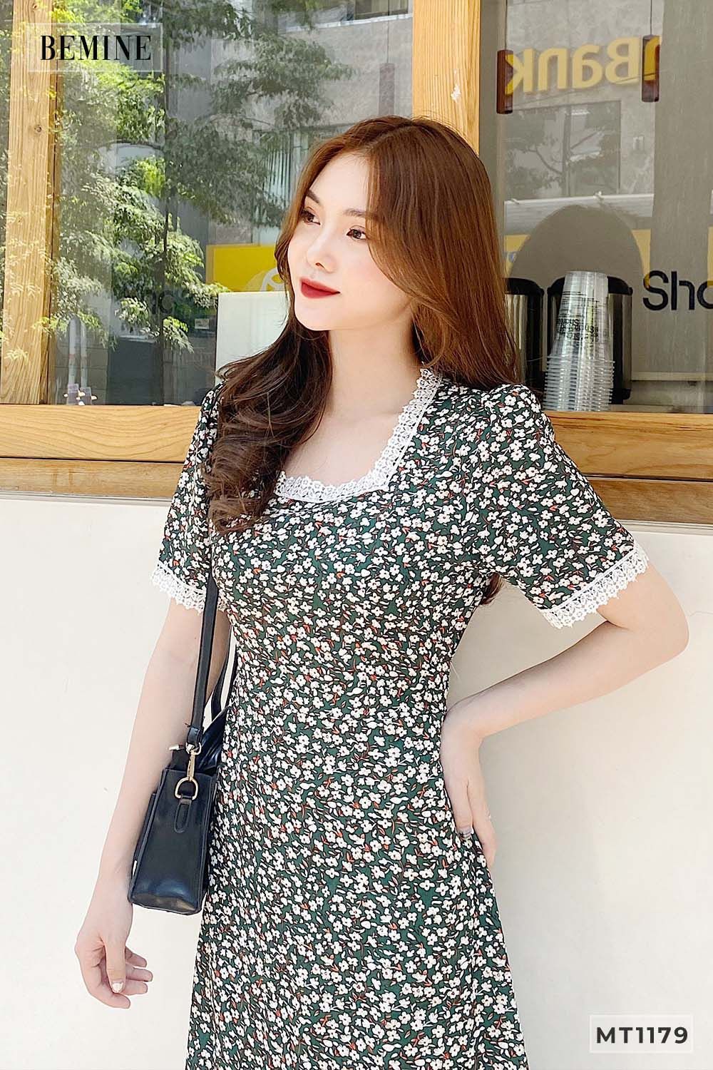 MT1179XANH - Đầm xòe ren tay cổ