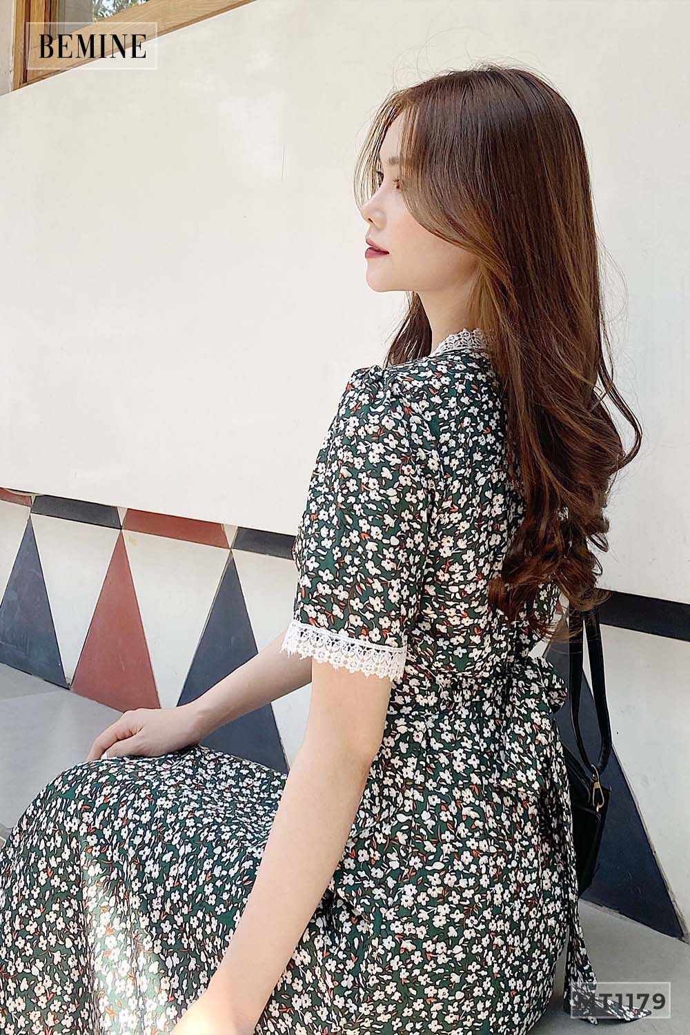 MT1179XANH - Đầm xòe ren tay cổ