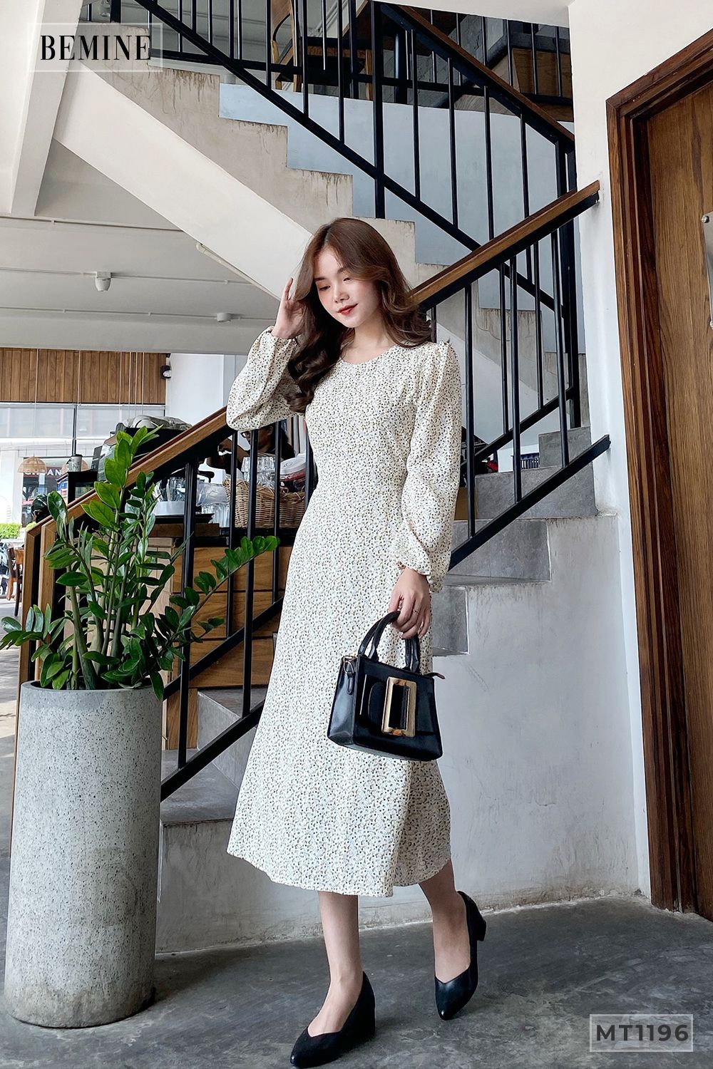 MT1196HOA - Đầm bông nhí cột dây eo