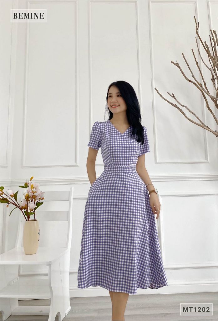 MT1202TIM - Đầm caro đắp chéo ngực