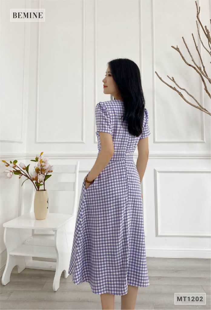 MT1202TIM - Đầm caro đắp chéo ngực