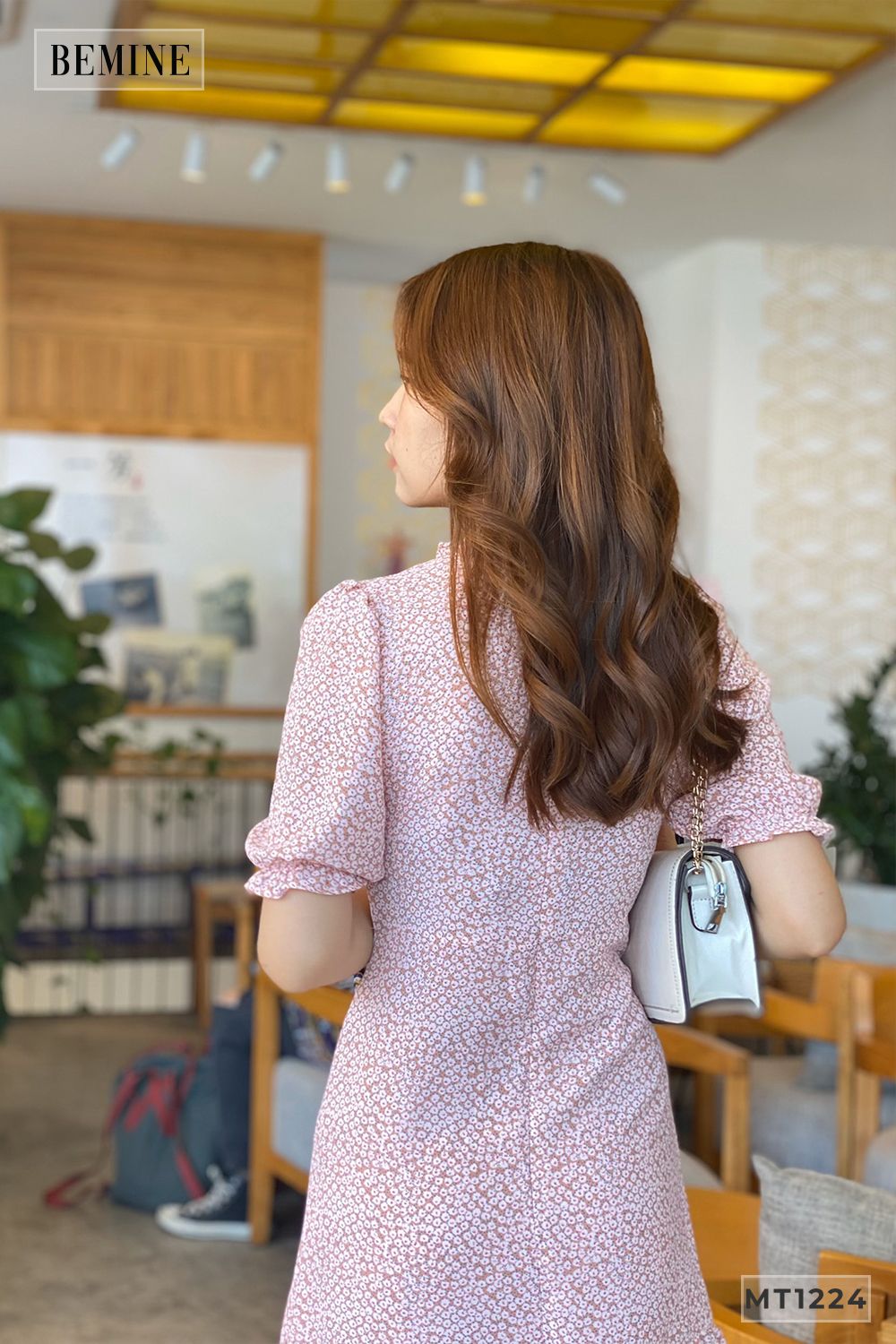 MT1224HONG - Đầm bông đuôi cá bèo cổ